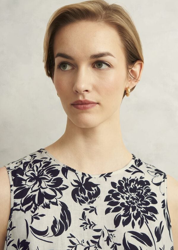 Hobbs Maura Linen Top Cream Navy