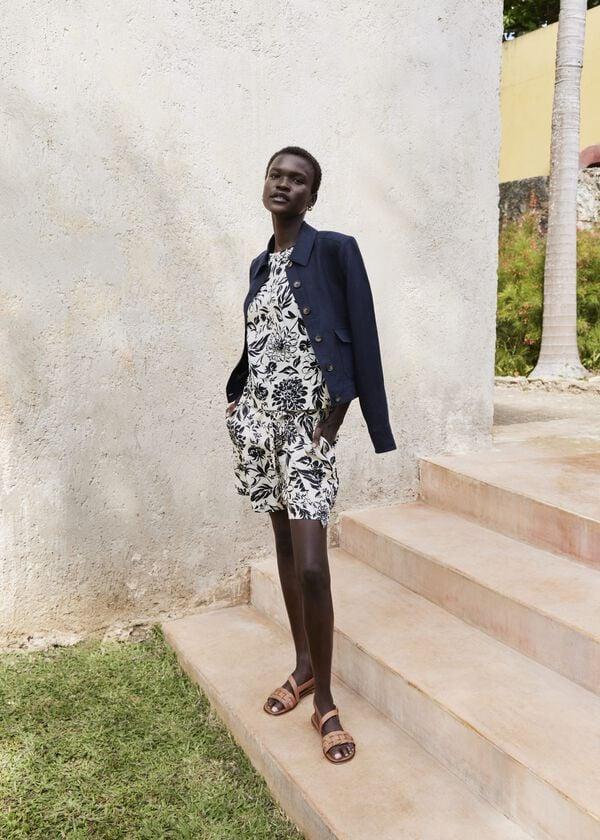 hobbs Maura Linen Top Cream Navy