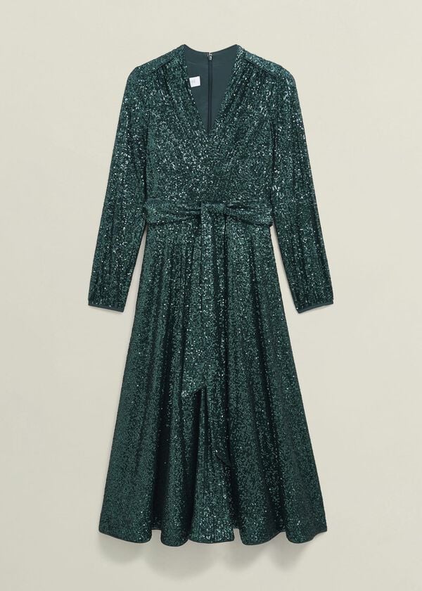 Hobbs Meadow Sequin Dress Evergreen