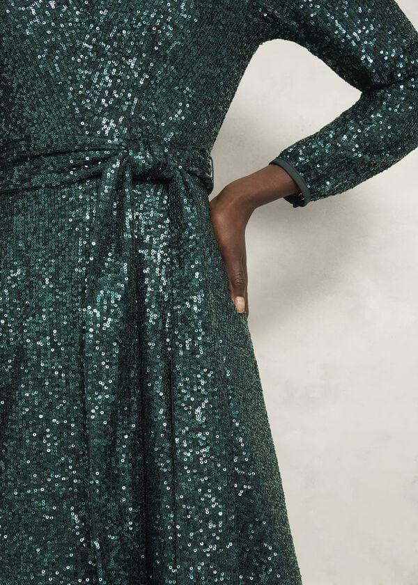 Hobbs Meadow Sequin Dress Evergreen
