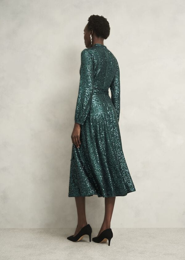 Hobbs Meadow Sequin Dress Evergreen