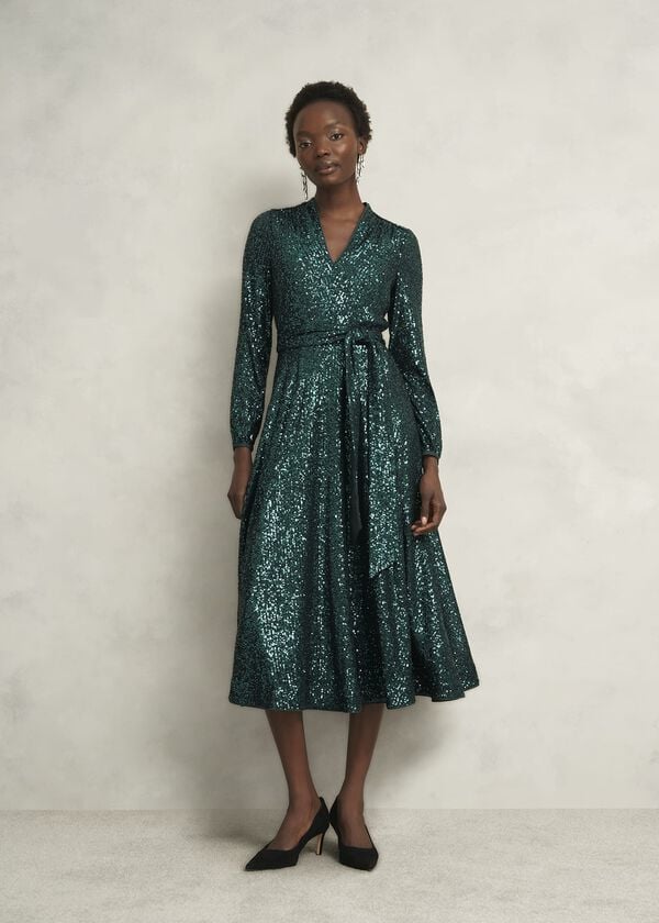 hobbs Meadow Sequin Dress Evergreen