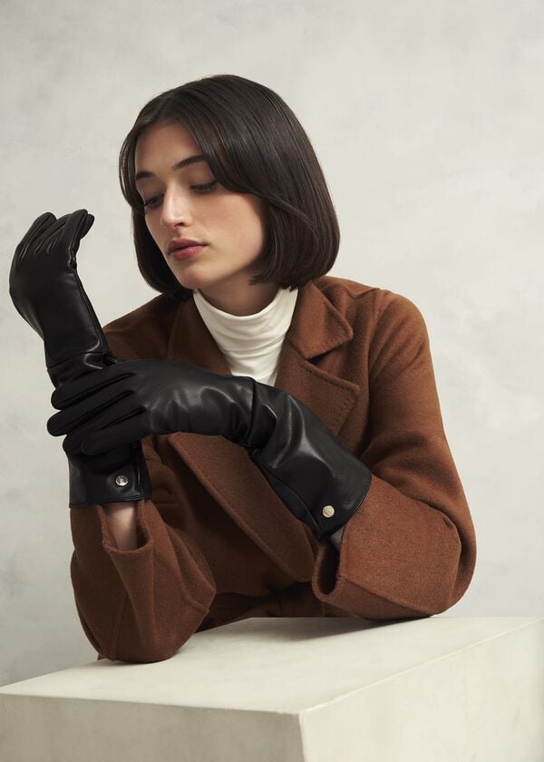 Hobbs Meghan Leather Long Gloves Black