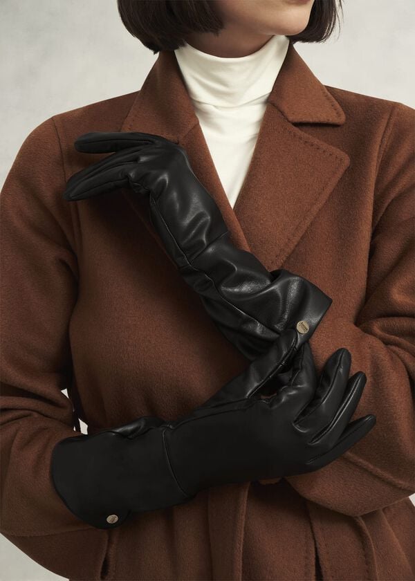 Hobbs Meghan Leather Long Gloves Black