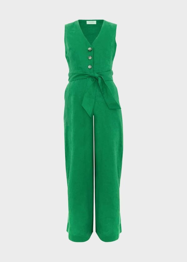 Hobbs Melodie Linen Jumpsuit Green