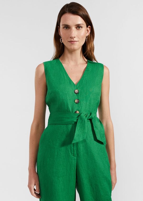 Hobbs Melodie Linen Jumpsuit Green