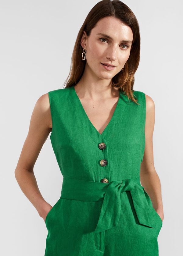 Hobbs Melodie Linen Jumpsuit Green