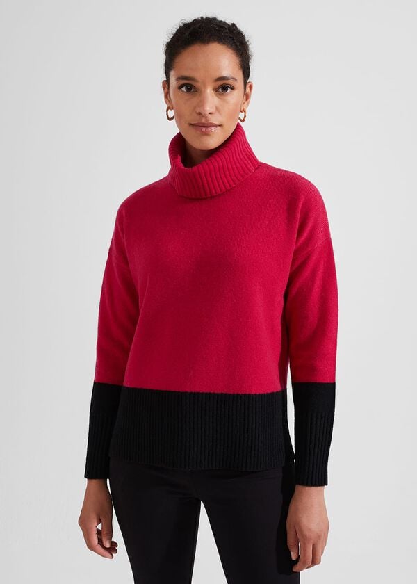 hobbs Melodie Merino Wool Jumper Cerise Black
