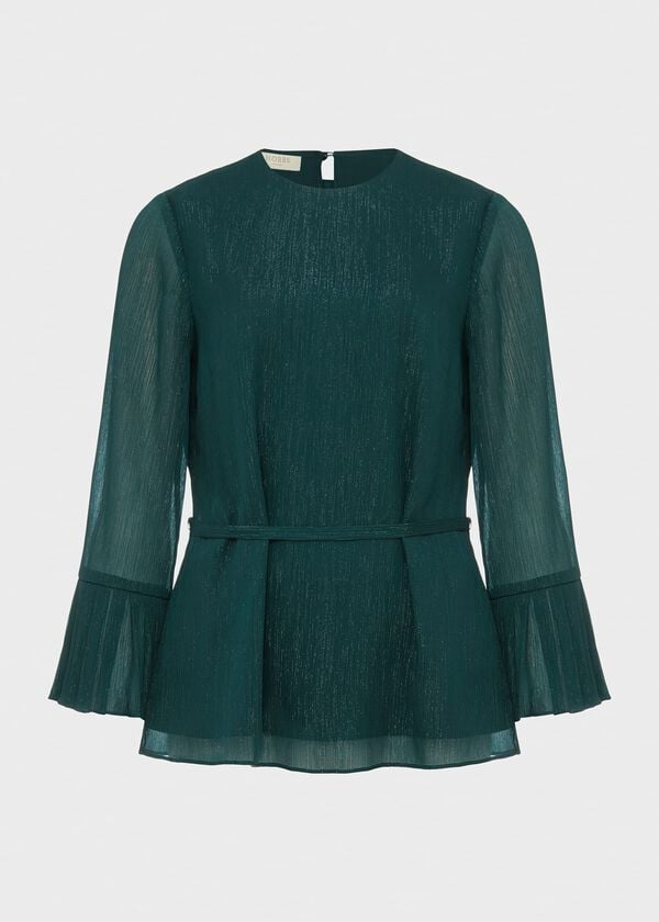 Hobbs Melodie Pleat Detail Top Pine Green
