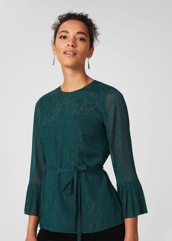 Hobbs Melodie Pleat Detail Top Pine Green