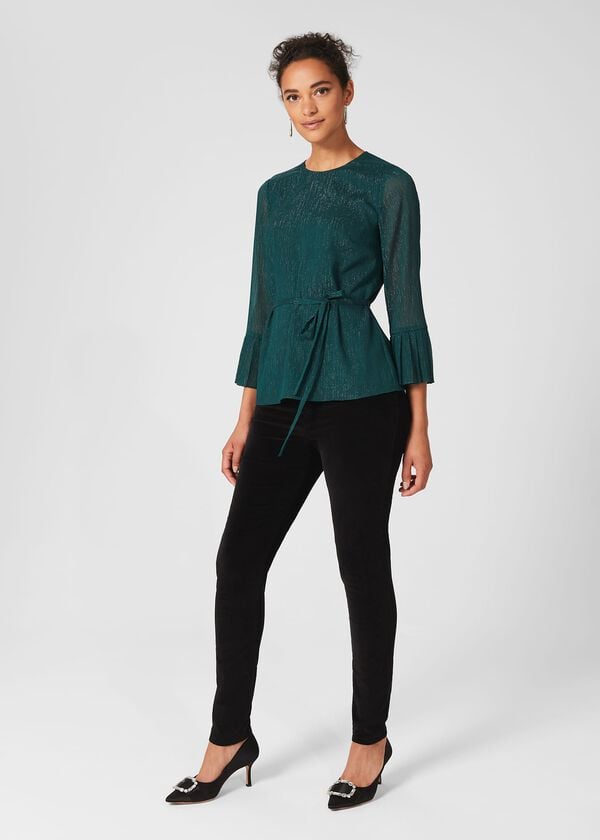 hobbs Melodie Pleat Detail Top Pine Green