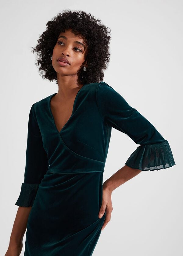 Hobbs Melodie Velvet Shift Dress Evergreen