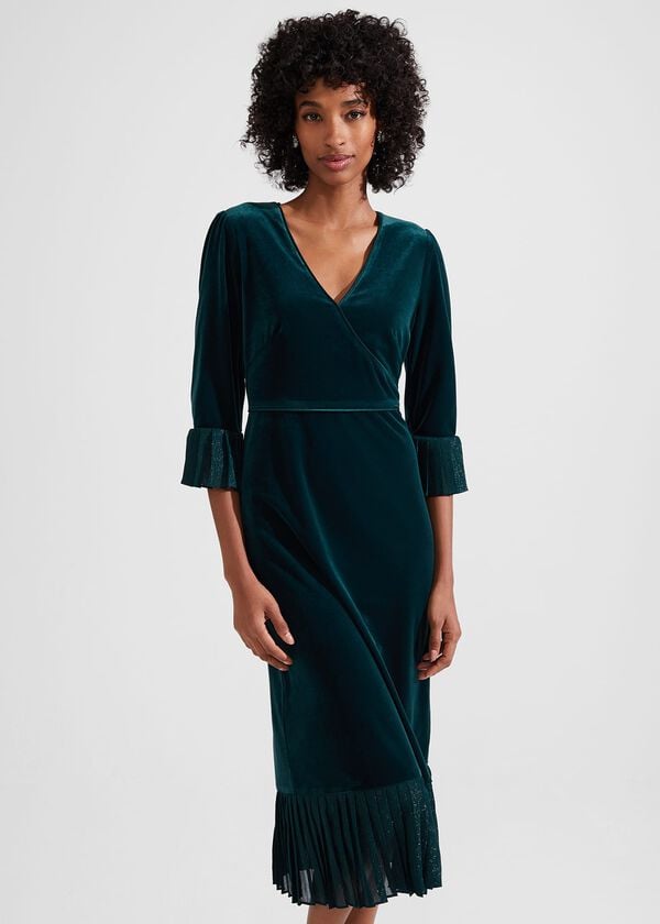 Hobbs Melodie Velvet Shift Dress Evergreen