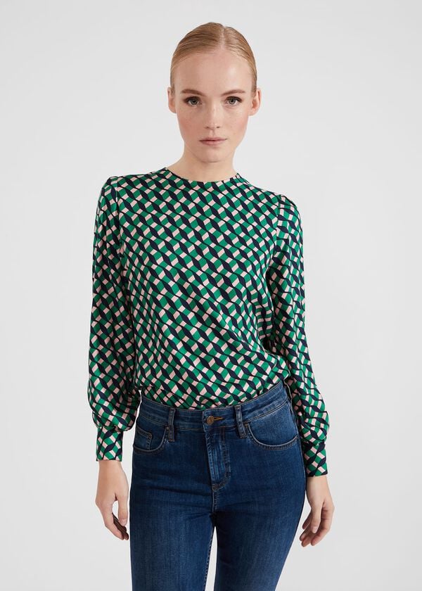 Hobbs Melody Blouse Green Multi
