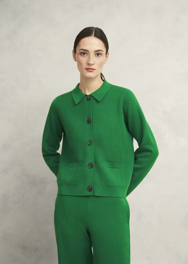 hobbs Mia Cotton Wool Knitted Jacket Verdant Green