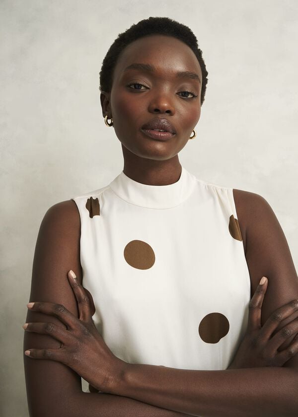 Hobbs Mia Spot Dress Ivory Brown