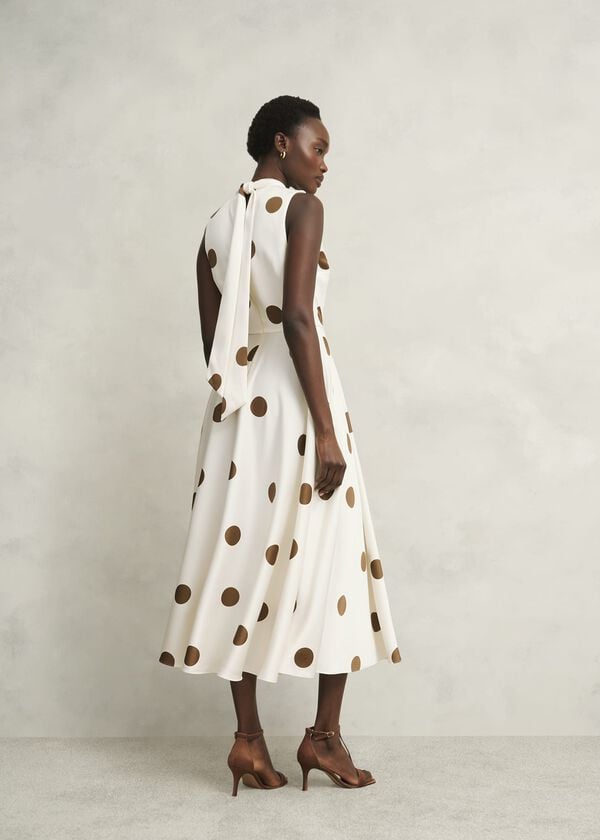 Hobbs Mia Spot Dress Ivory Brown