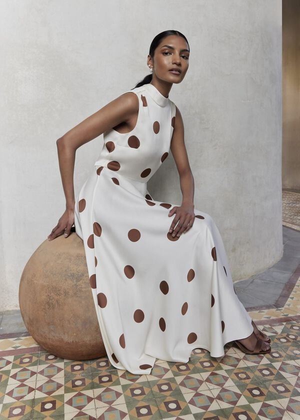 hobbs Mia Spot Dress Ivory Brown