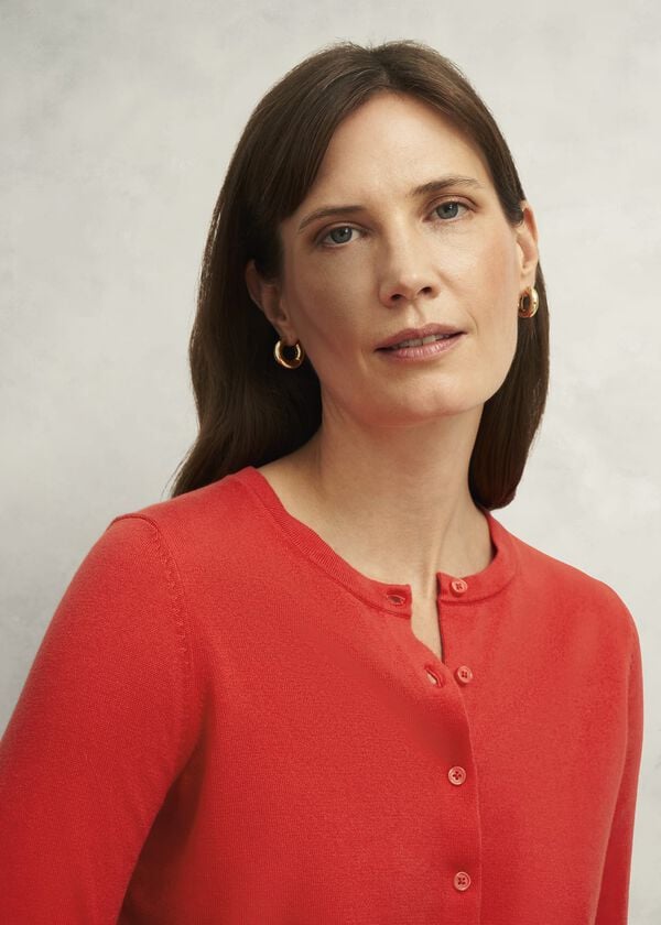 Hobbs Michelle Cotton Blend Cardigan Scarlet Red