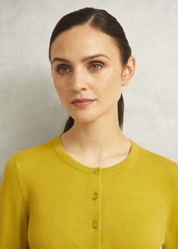 Hobbs Michelle Cotton Cardigan Gold Chartreuse