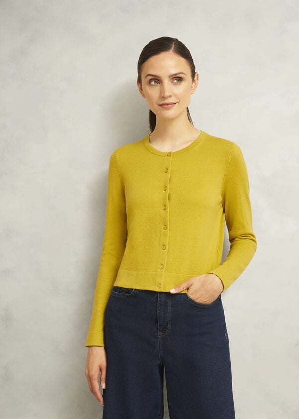 hobbs Michelle Cotton Cardigan Gold Chartreuse