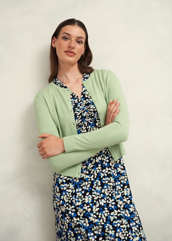 Hobbs Michelle Cotton Cardigan Soft Sage Green