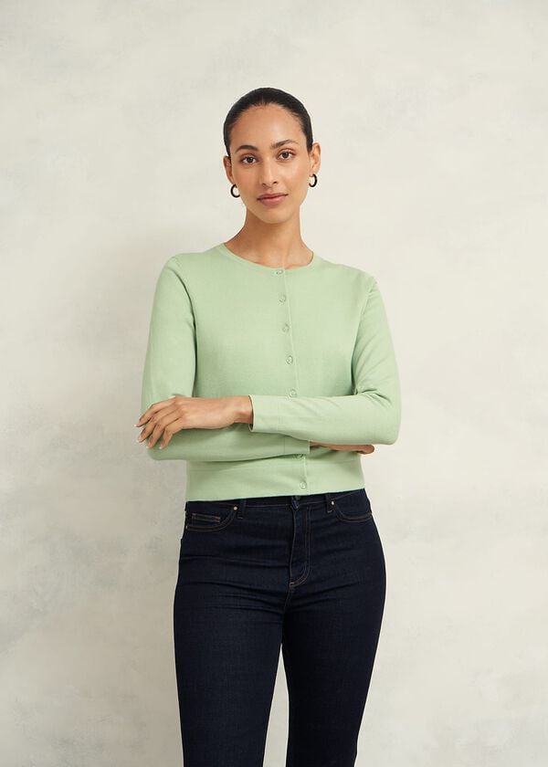 Hobbs Michelle Cotton Cardigan Soft Sage Green