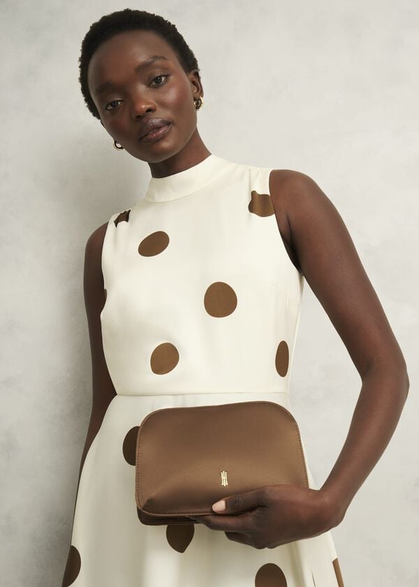 Hobbs Milan Satin Clutch Bag Medlar Brown