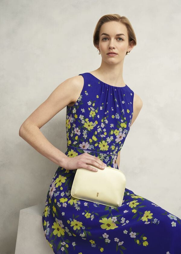 Hobbs Milan Satin Clutch Bag Pale Yellow