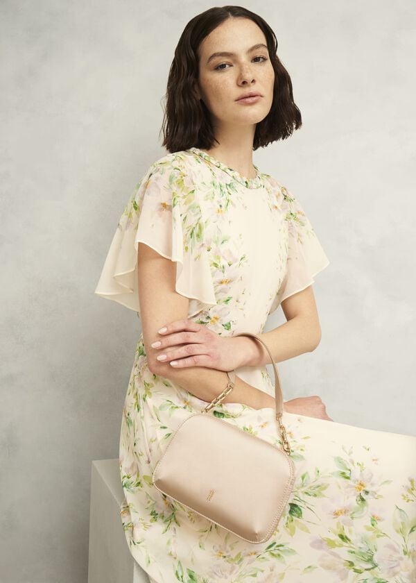 Hobbs Milan Satin Clutch Bag Warm Taupe