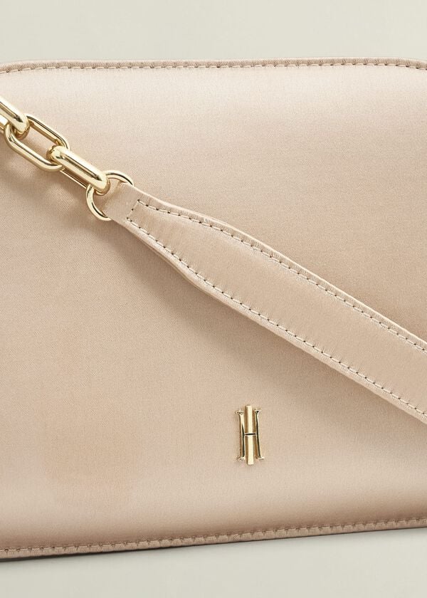 Hobbs Milan Satin Clutch Bag Warm Taupe