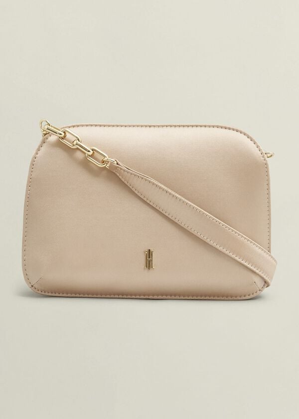 hobbs Milan Satin Clutch Bag Warm Taupe