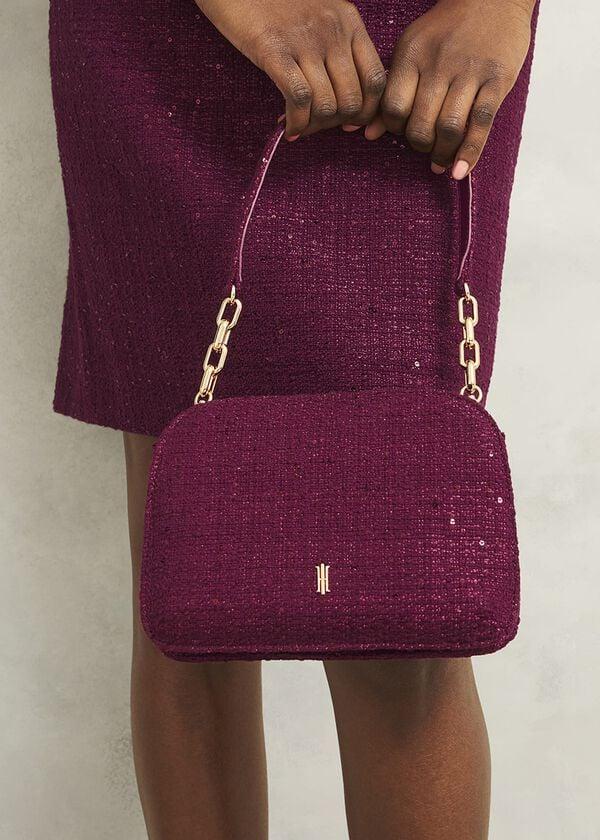 Hobbs Milan Tweed Clutch Bag Warm Plum