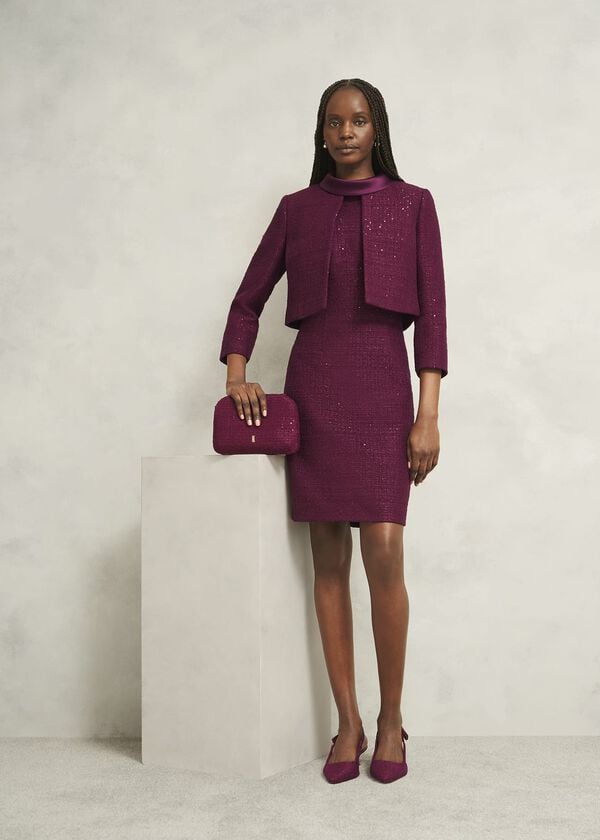 Hobbs Milan Tweed Clutch Bag Warm Plum