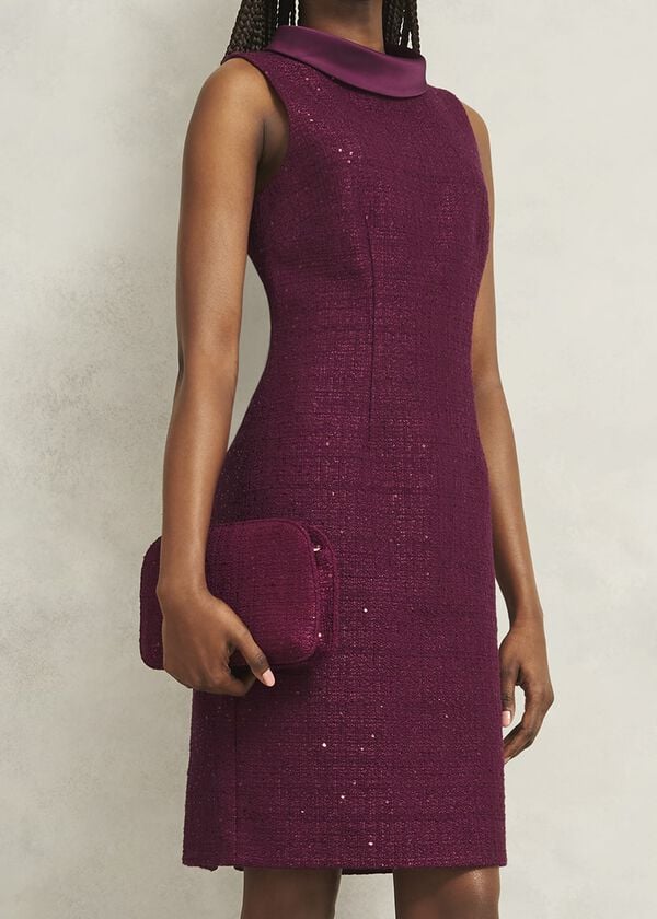 Hobbs Milan Tweed Clutch Bag Warm Plum