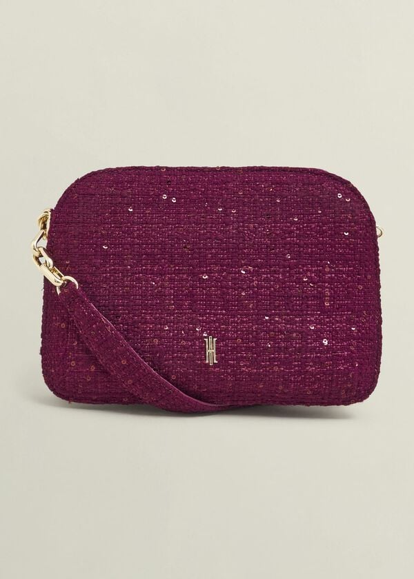 hobbs Milan Tweed Clutch Bag Warm Plum