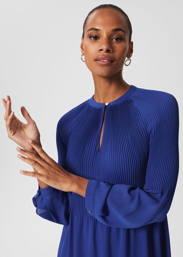 Hobbs Mimi Pleat Dress Cobalt Blue