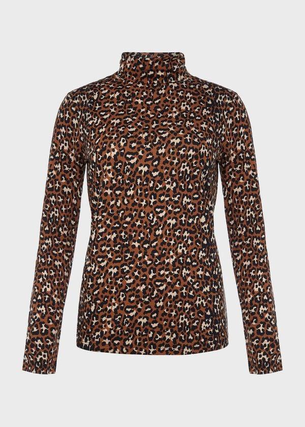Hobbs Mischa Roll Neck Top Brown Multi