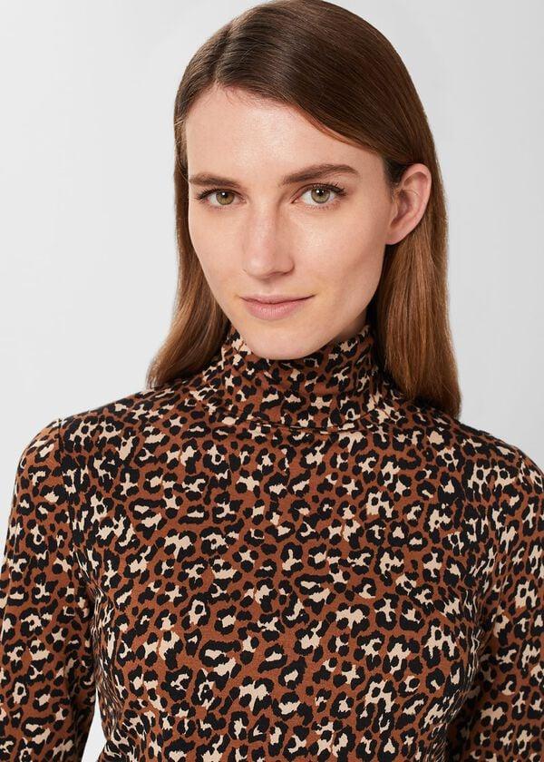 Hobbs Mischa Roll Neck Top Brown Multi