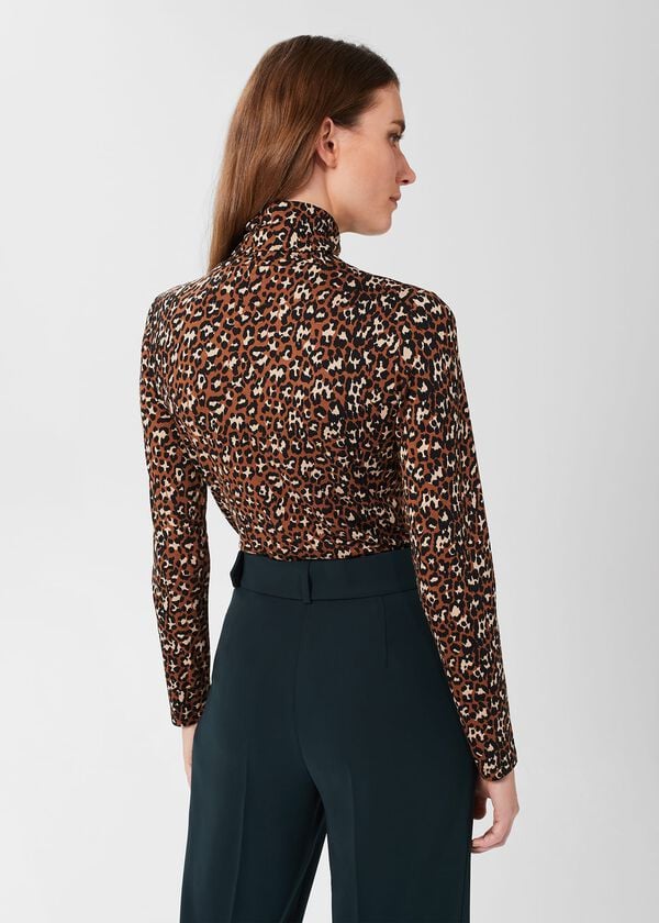 Hobbs Mischa Roll Neck Top Brown Multi