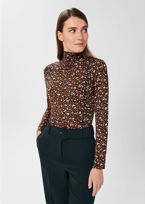 hobbs Mischa Roll Neck Top Brown Multi