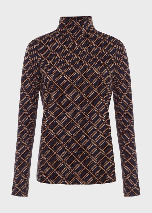 Hobbs Mischa Roll Neck Top Navy Multi