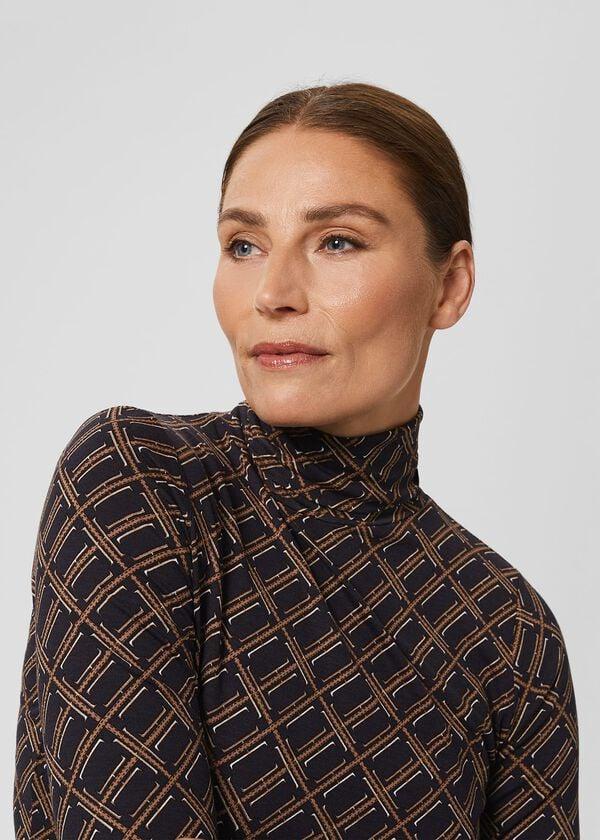 Hobbs Mischa Roll Neck Top Navy Multi