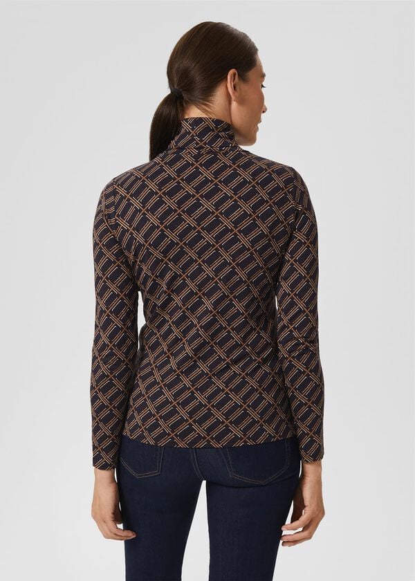 Hobbs Mischa Roll Neck Top Navy Multi