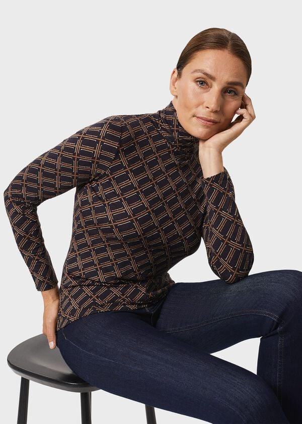 hobbs Mischa Roll Neck Top Navy Multi