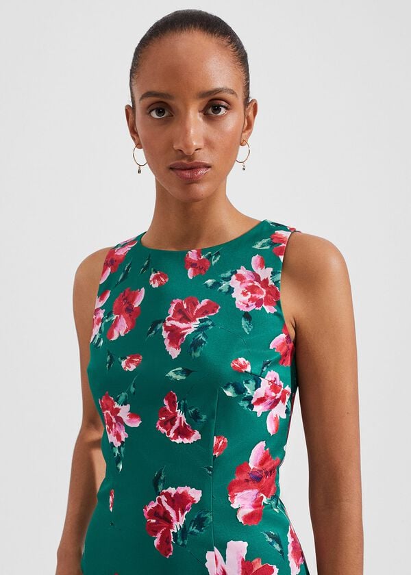 Hobbs Moira Floral Shift Dress Green Multi
