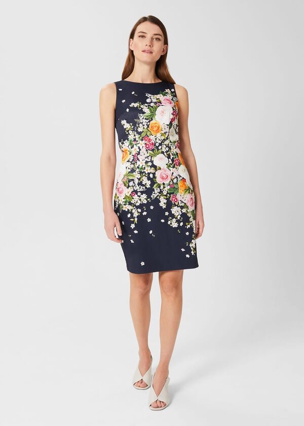 hobbs Moira Floral Shift Dress Navy Pink