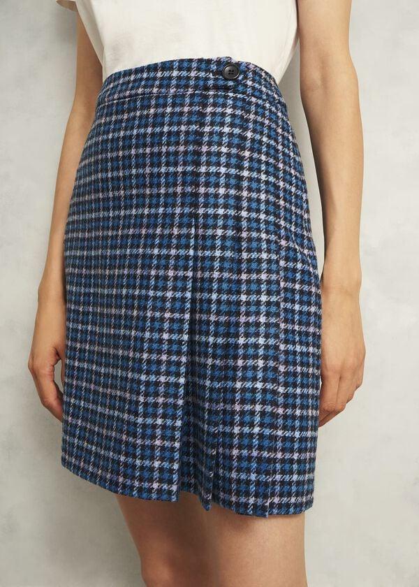 Hobbs Molly Wool Kilt Skirt Blue Multi