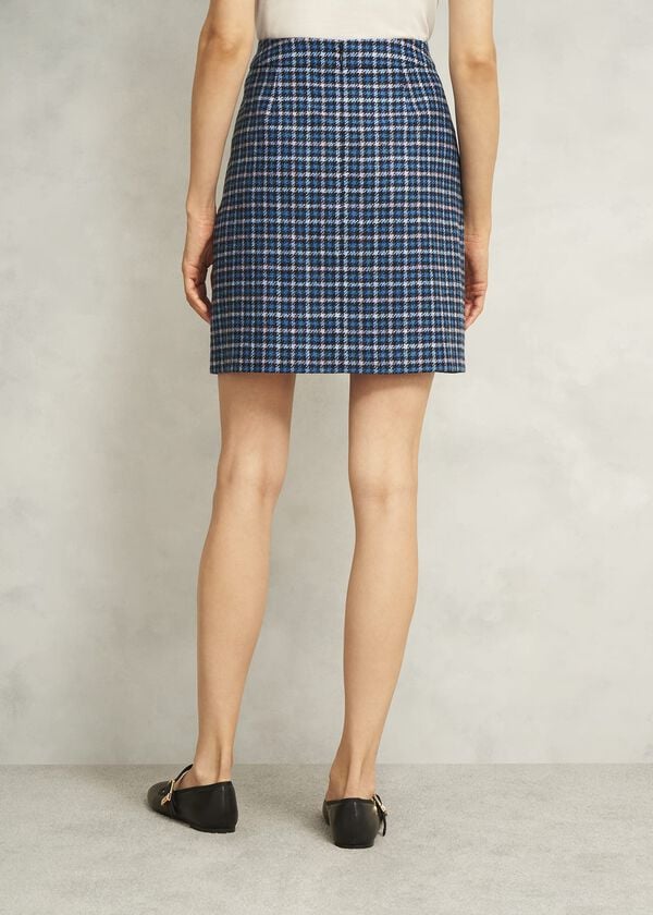 Hobbs Molly Wool Kilt Skirt Blue Multi