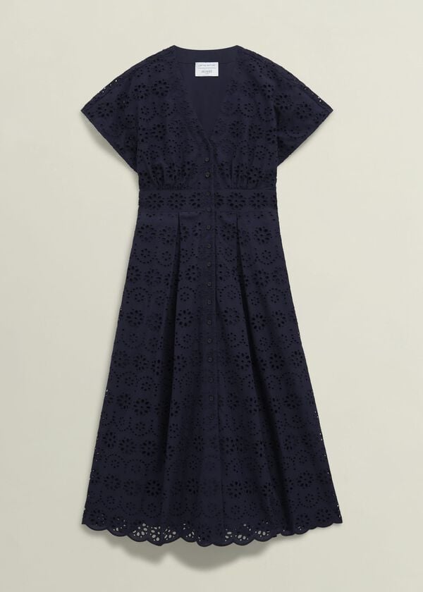 Hobbs Morrab Cotton Broderie Dress Midnight Navy